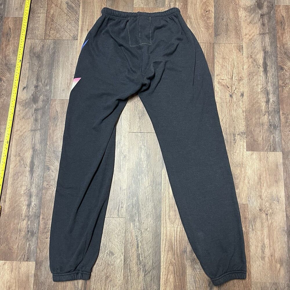 Aviator Nation Fleece Jogger Pants Medium Rainbow Lightning Bolt Logo Gray Relax - Picture 7 of 7